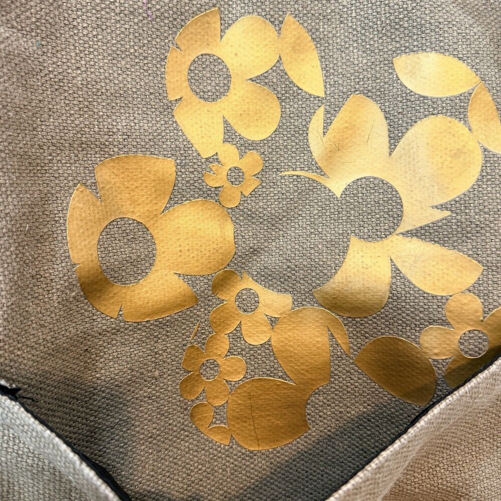 Marc Jacobs DAISY Woven Olive Green Burlap Canvas Floral Tote Travel Shopper Bag - Picture 3 of 7